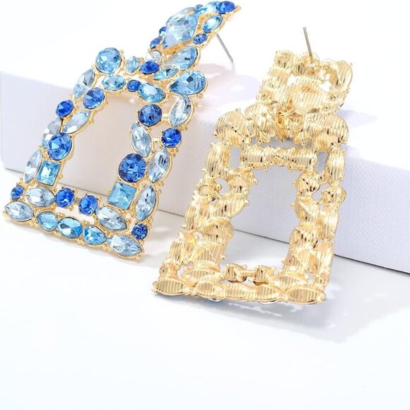 Chunky Geometric Rhinestone Dangle Earrings for Women - Bold Statement Jewelry - Picture 5 of 7